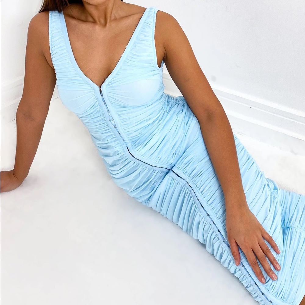 NWT! Missguided Mesh Hook & Eye Rouched Midi Bodycon Dress- Sz 2
